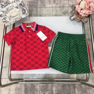 Gucci 2022 Boy's Polo Shirt and Shorts Set in Red