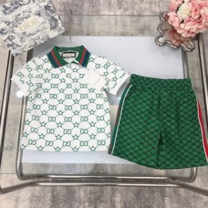 Gucci 2022 Boy's Polo Shirt and Shorts Set in Green