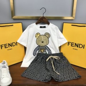 Fendi 2022 Bear Print Children T-shirt and Shorts Set