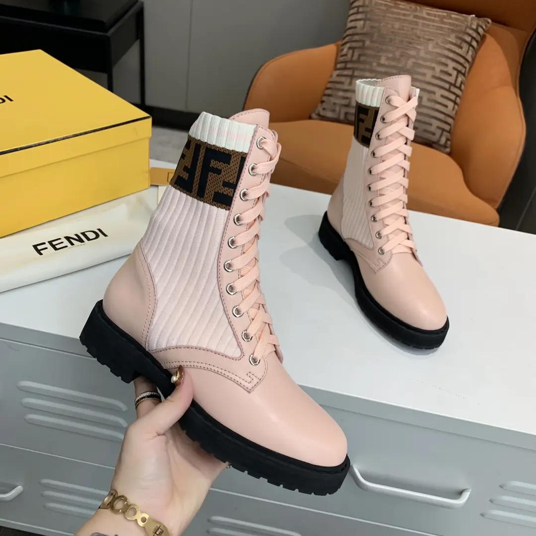 Fendi Forever Fendi Vintage Patchwork Pink Mid-Calf Boots - Classic Knit Color, Fashion Casual Style - Image 4