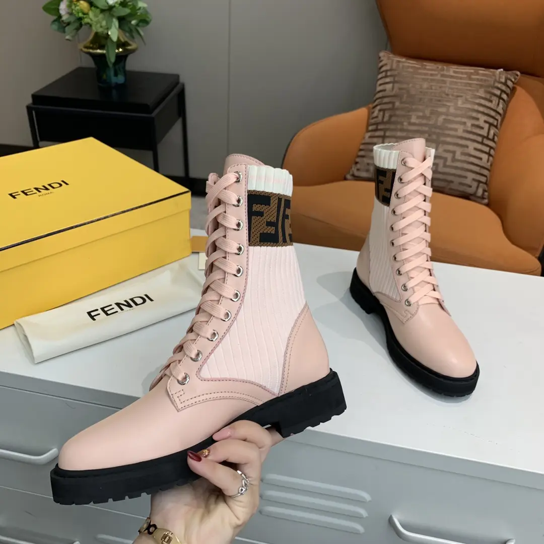Fendi Forever Fendi Vintage Patchwork Pink Mid-Calf Boots - Classic Knit Color, Fashion Casual Style - Image 5