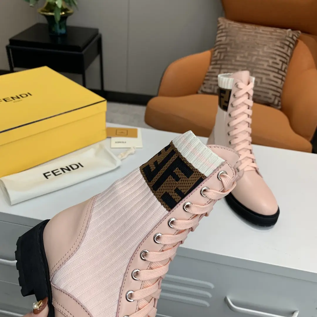 Fendi Forever Fendi Vintage Patchwork Pink Mid-Calf Boots - Classic Knit Color, Fashion Casual Style - Image 6
