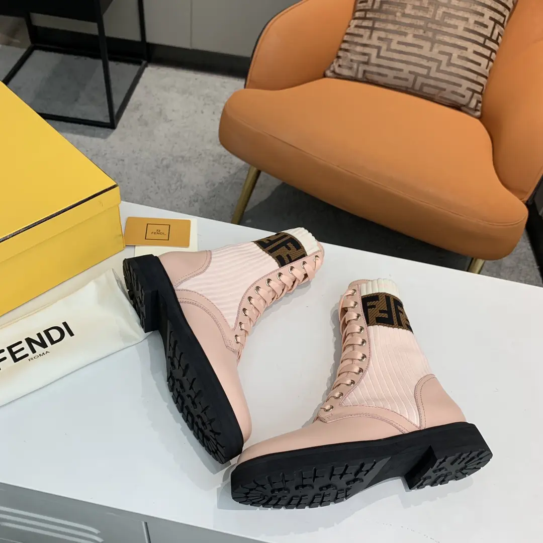 Fendi Forever Fendi Vintage Patchwork Pink Mid-Calf Boots - Classic Knit Color, Fashion Casual Style - Image 8
