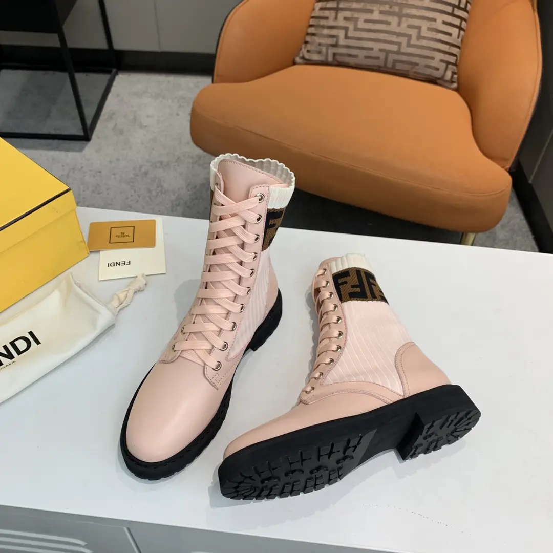 Fendi Forever Fendi Vintage Patchwork Pink Mid-Calf Boots - Classic Knit Color, Fashion Casual Style - Image 9