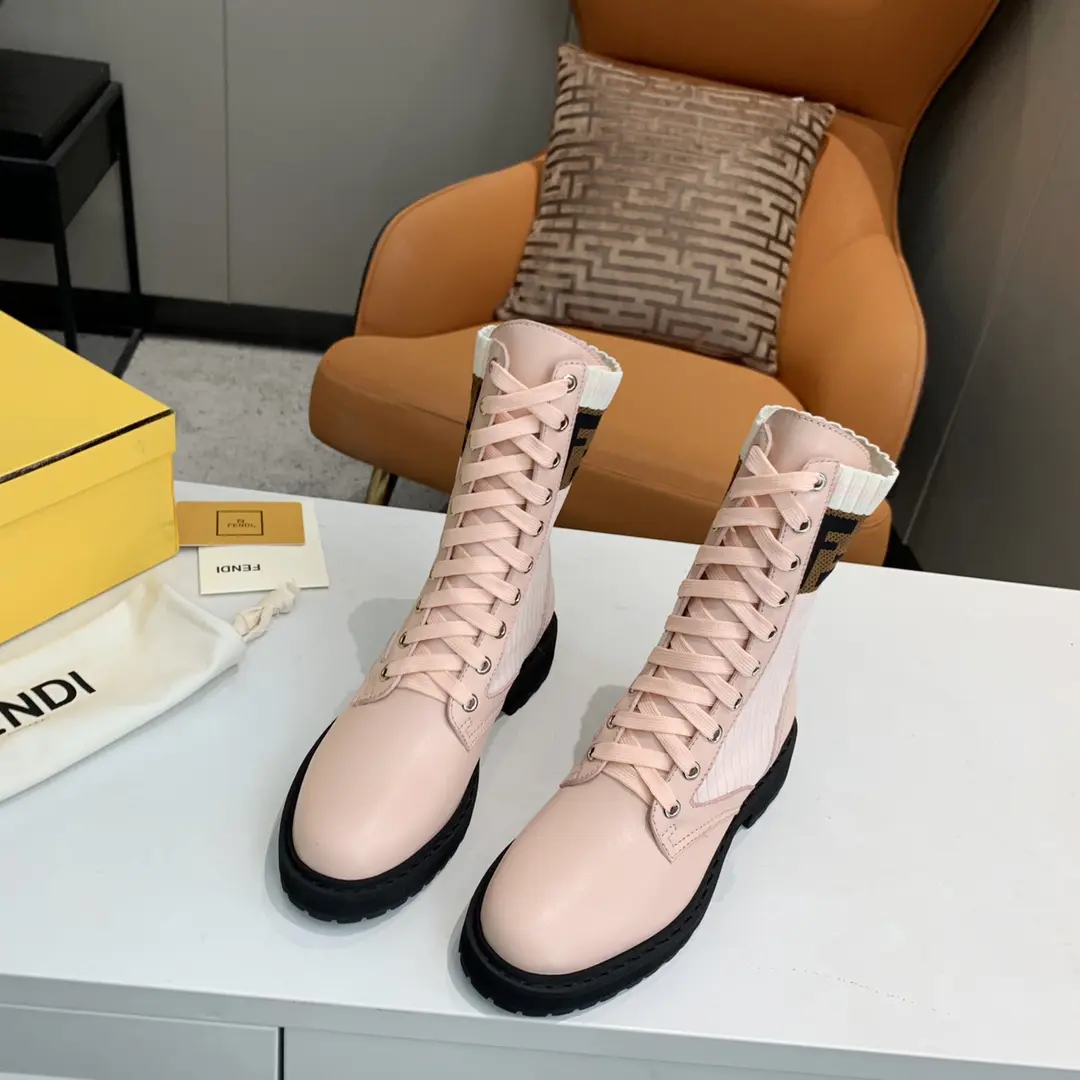 Fendi Forever Fendi Vintage Patchwork Pink Mid-Calf Boots - Classic Knit Color, Fashion Casual Style - Image 3