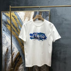 Dior T-shirt in White with Blue Logo