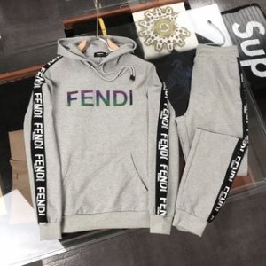 Fendi Hoodie FF logo stripe suit in Gray