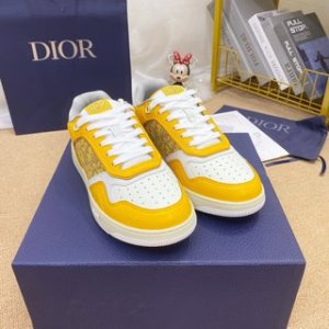 B27 Gold-Tone Smooth Calfskin and Dior Oblique Jacquard Low Top Sneakers