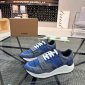 Replica Ramsey Blue Check Canvas Leather Logo Strap Low Top Sneakers.