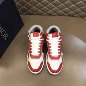 B27 Red, Gray and White Smooth Calfskin with Beige and Black Dior Oblique Jacquard High Top Sneakers