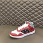 Replica B27 Red, Gray and White Smooth Calfskin with Beige and Black Dior Oblique Jacquard High Top Sneakers