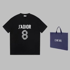 'J'ADIOR 8' T-Shirt Black Cotton Jersey and Linen