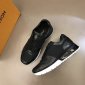 Replica Louis Vuitton Black Leather, Mesh and Monogram Canvas Run Away Sneakers