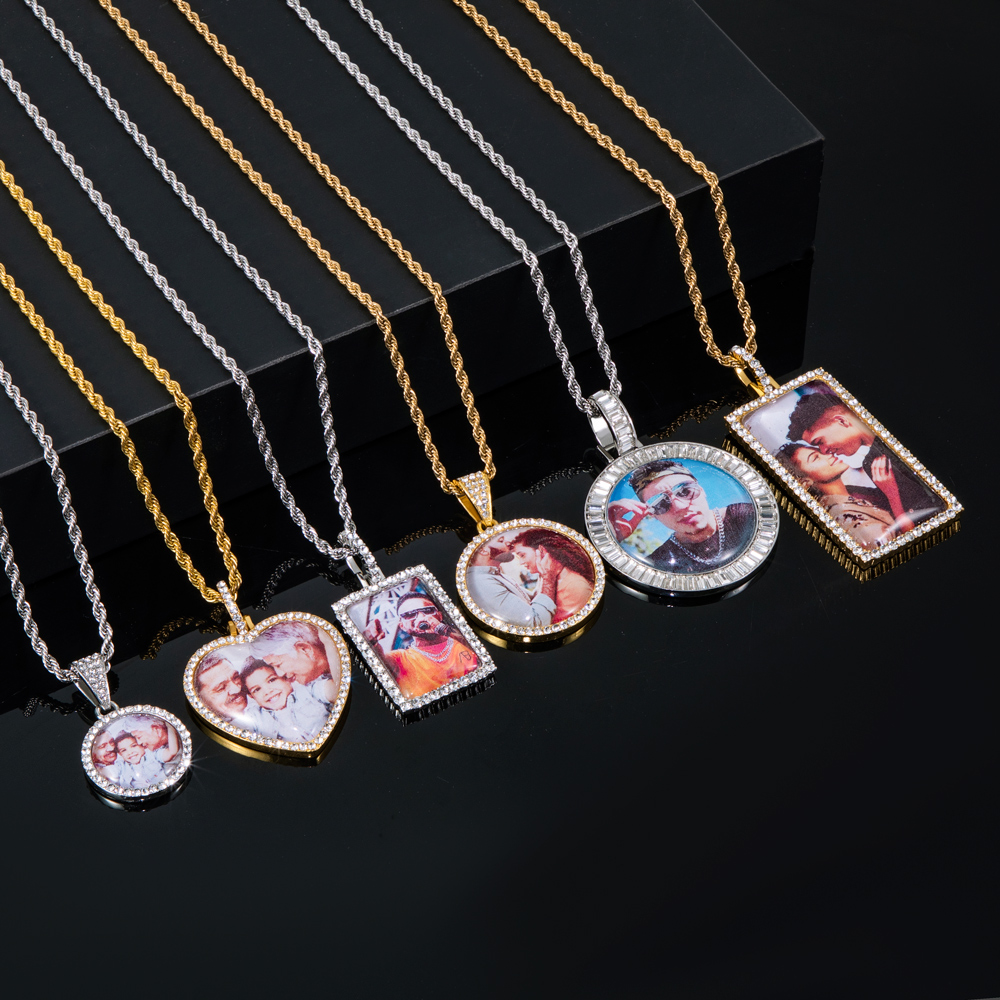 Custom Baguette Stones Round Shape Photo Pendant With Street Luxury Shine - Image 4