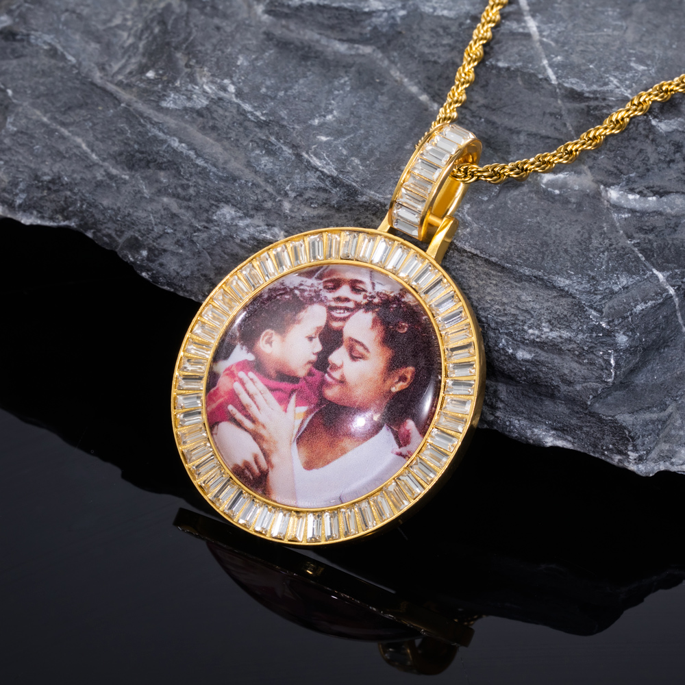Custom Baguette Stones Round Shape Photo Pendant With Street Luxury Shine - Image 5
