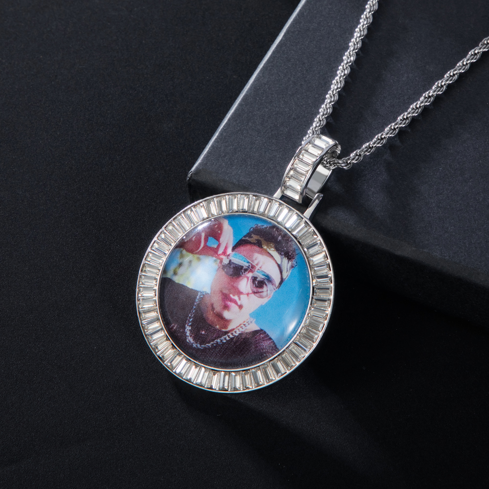 Custom Baguette Stones Round Shape Photo Pendant With Street Luxury Shine - Image 6