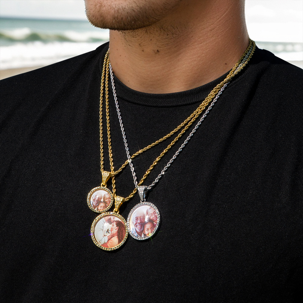 Iced Out Custom Circle Photo Pendant In Gold With Street Luxury Shine