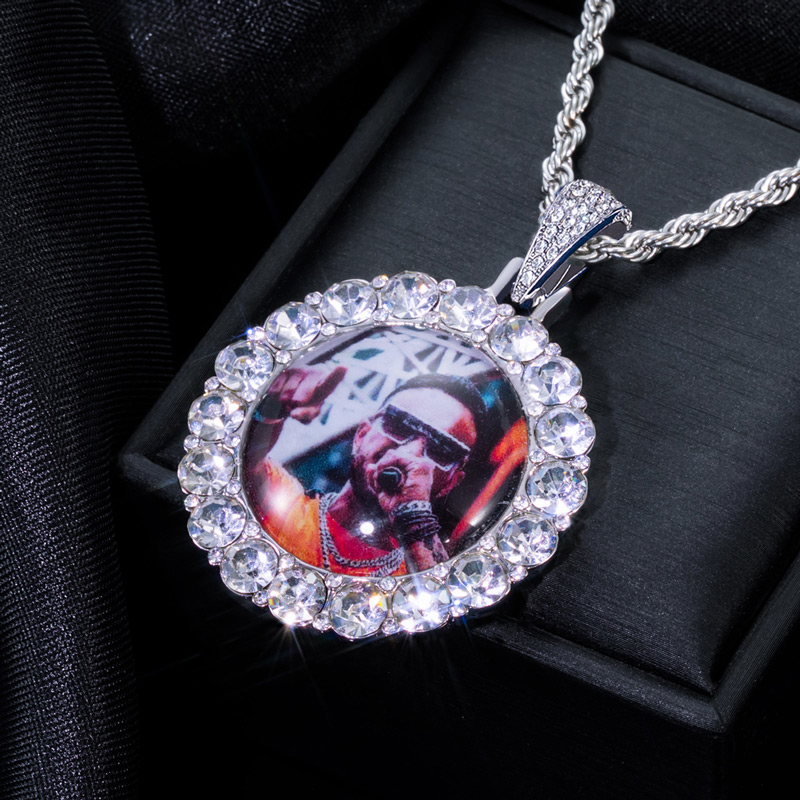 Custom Large Round Stones Photo Pendant Gold With Street Luxury Shine - Image 3