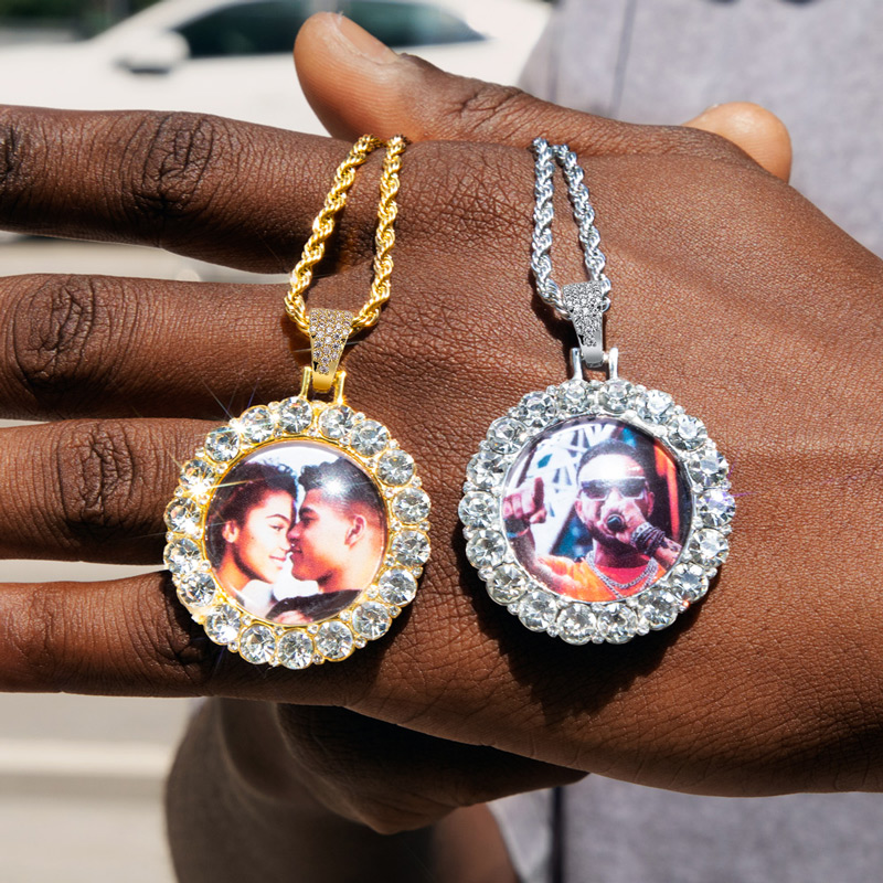 Custom Large Round Stones Photo Pendant Gold With Street Luxury Shine - Image 4