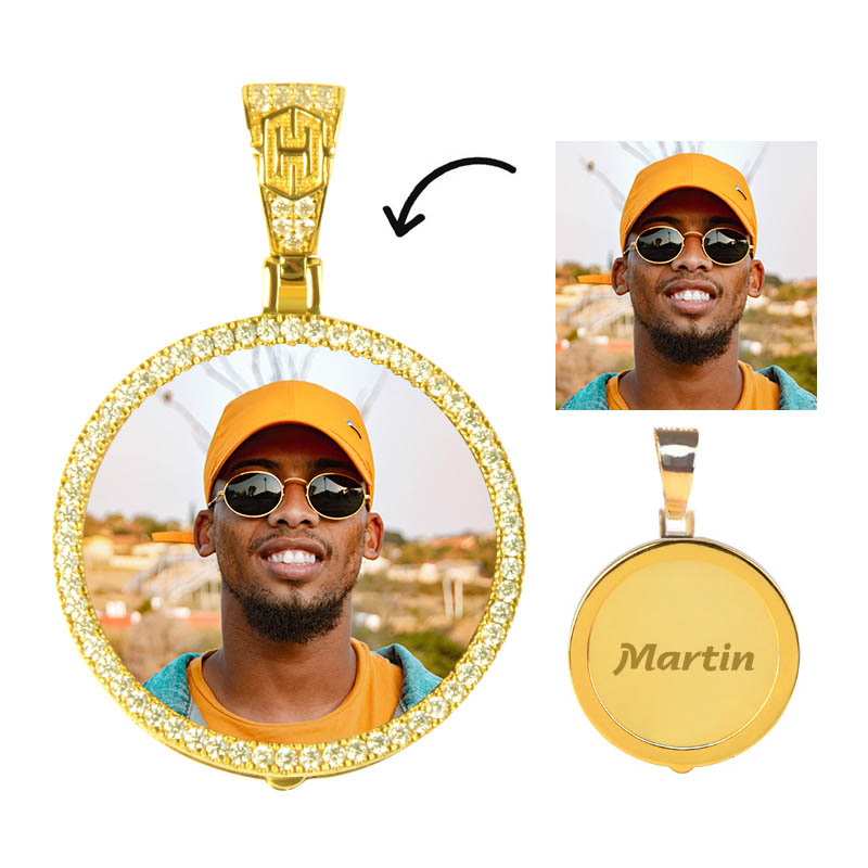 Custom Medium Size Photo Pendant -38mm/1.5 Gold With Street Luxury Shine - Image 4