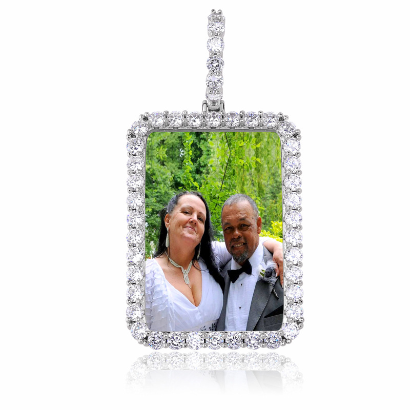 Iced Out Custom Rectangle Photo Pendant In Gold With Street Luxury Shine - Image 3