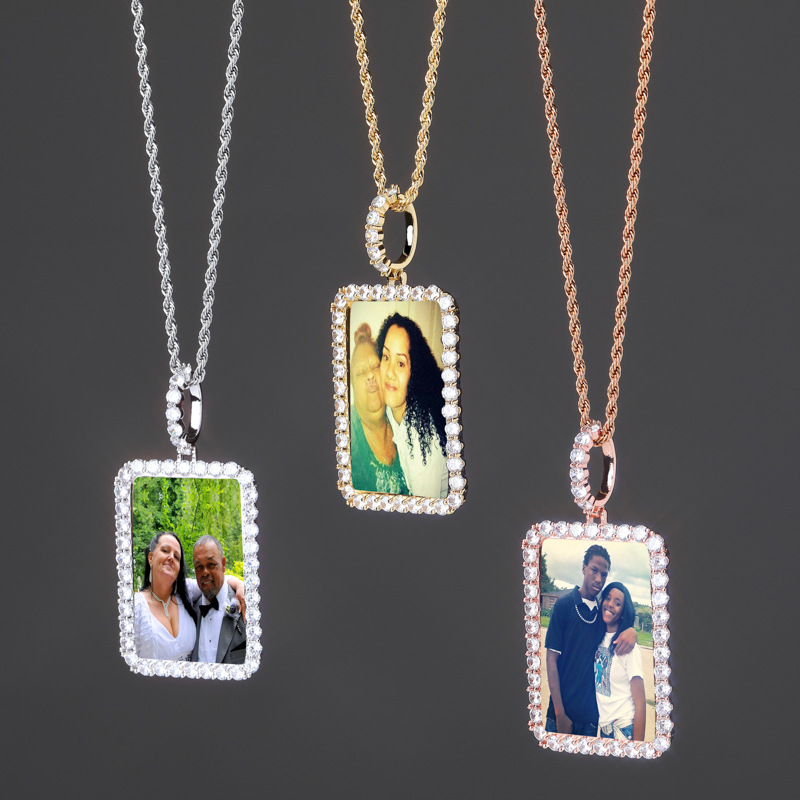 Iced Out Custom Rectangle Photo Pendant In Gold With Street Luxury Shine - Image 4