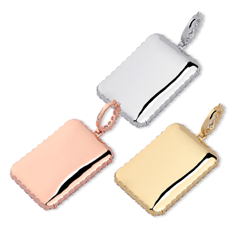 Iced Out Custom Rectangle Photo Pendant In Gold With Street Luxury Shine - Image 5