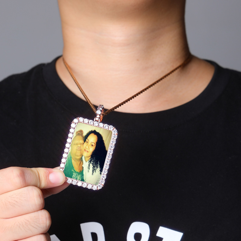 Iced Out Custom Rectangle Photo Pendant In Gold With Street Luxury Shine - Image 6