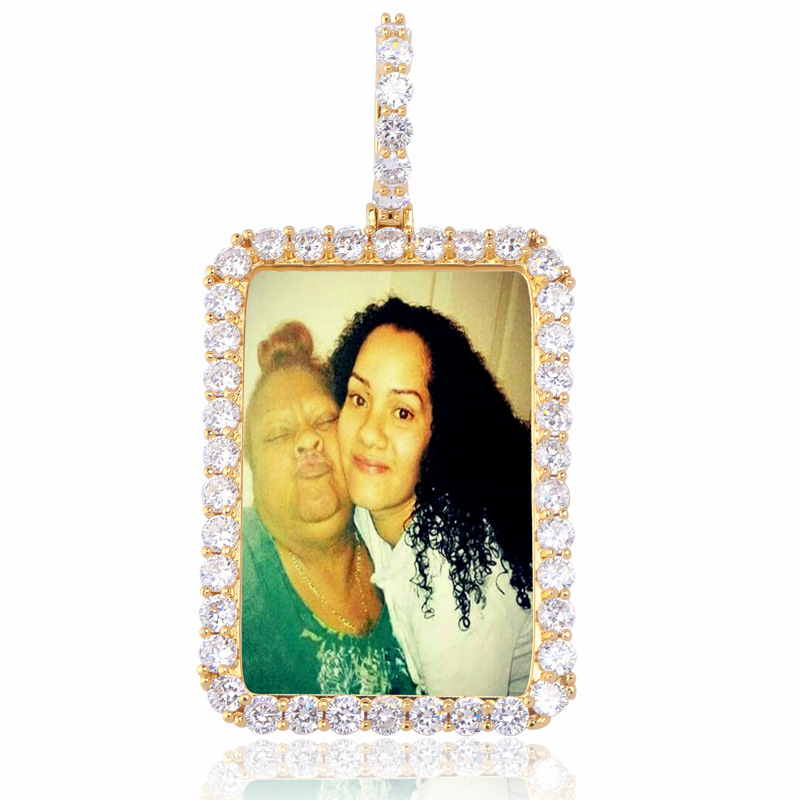 Iced Out Custom Rectangle Photo Pendant In Gold With Street Luxury Shine - Image 8