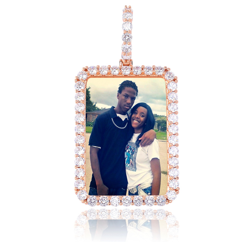 Iced Out Custom Rectangle Photo Pendant In Gold With Street Luxury Shine - Image 9