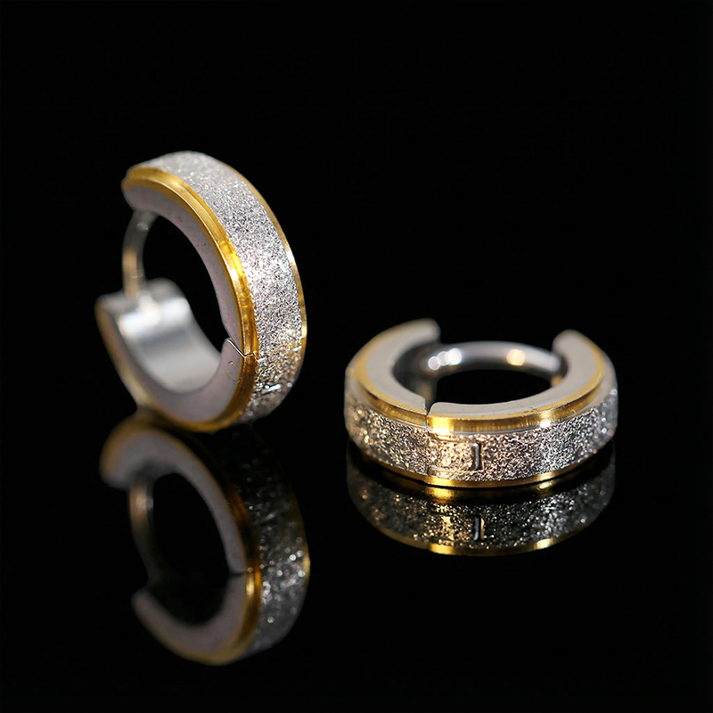 Titanium Steel Frosted Hoop Earrings Silver With Street Luxury Shine - Image 4