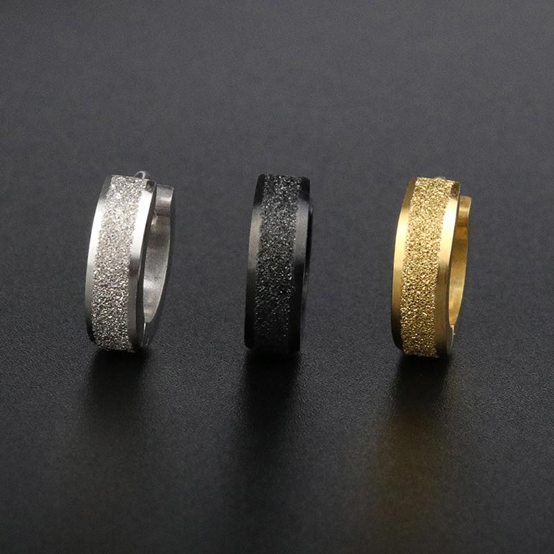 Titanium Steel Frosted Hoop Earrings Silver With Street Luxury Shine - Image 5