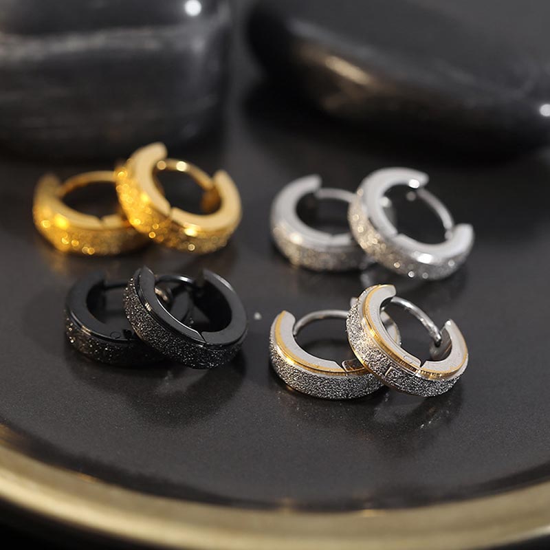Titanium Steel Frosted Hoop Earrings Silver With Street Luxury Shine - Image 6
