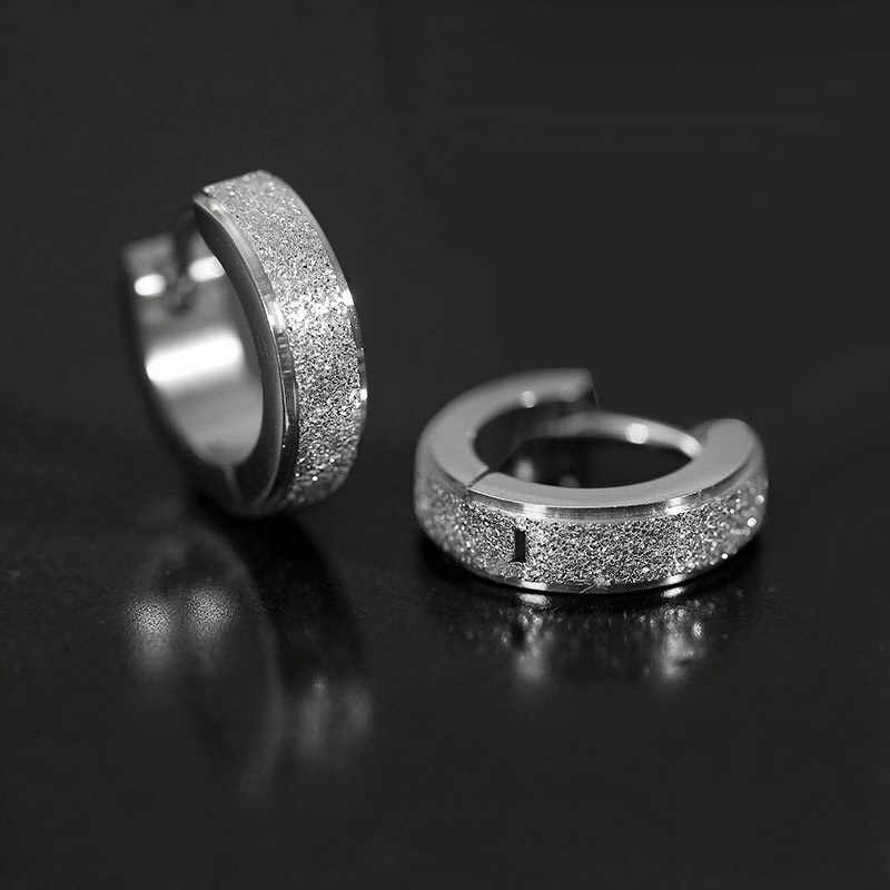 Titanium Steel Frosted Hoop Earrings Silver With Street Luxury Shine - Image 7