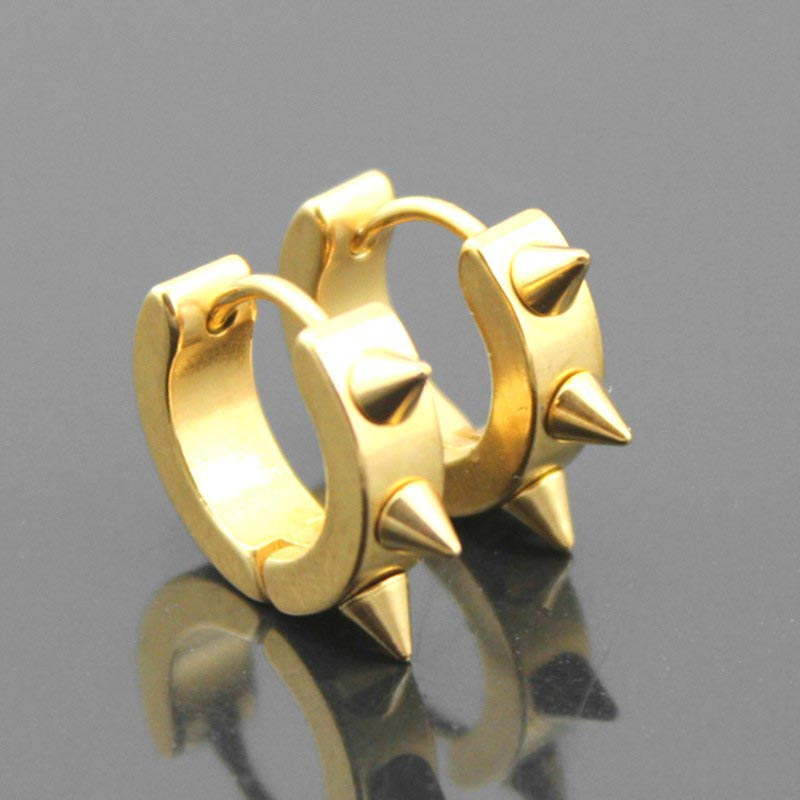 Stainless Steel Punk Rivet Hoop Earrings Silver With Street Luxury Shine - Image 4