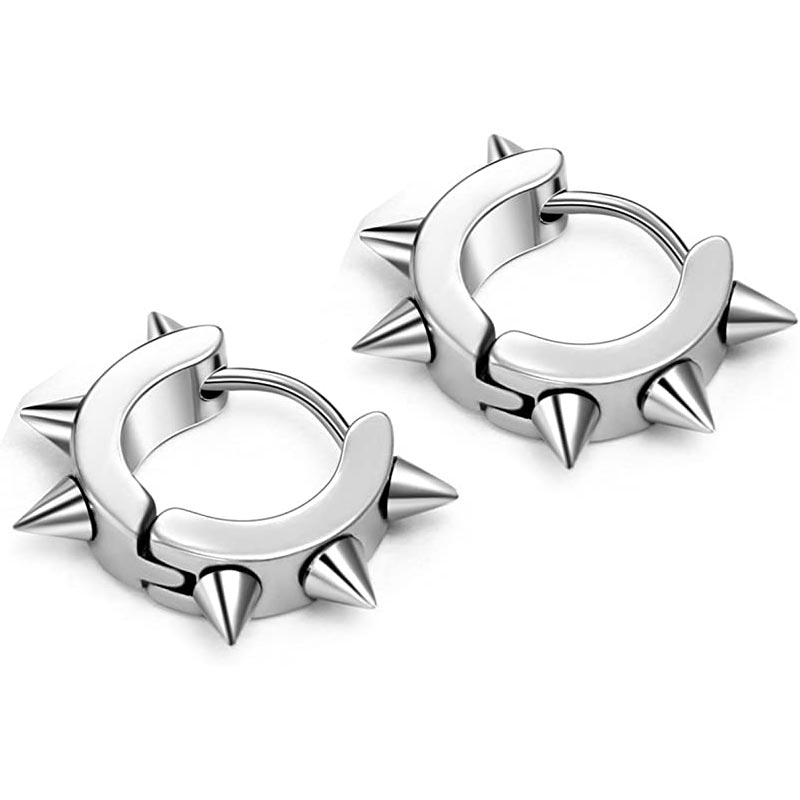 Stainless Steel Punk Rivet Hoop Earrings Silver With Street Luxury Shine - Image 6