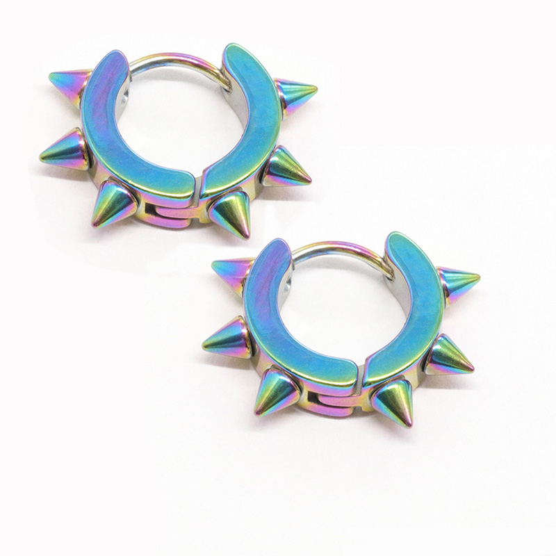 Stainless Steel Punk Rivet Hoop Earrings Silver With Street Luxury Shine - Image 8
