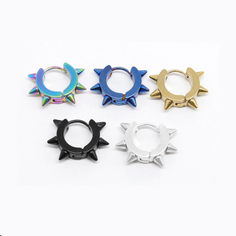 Stainless Steel Punk Rivet Hoop Earrings Silver With Street Luxury Shine - Image 9