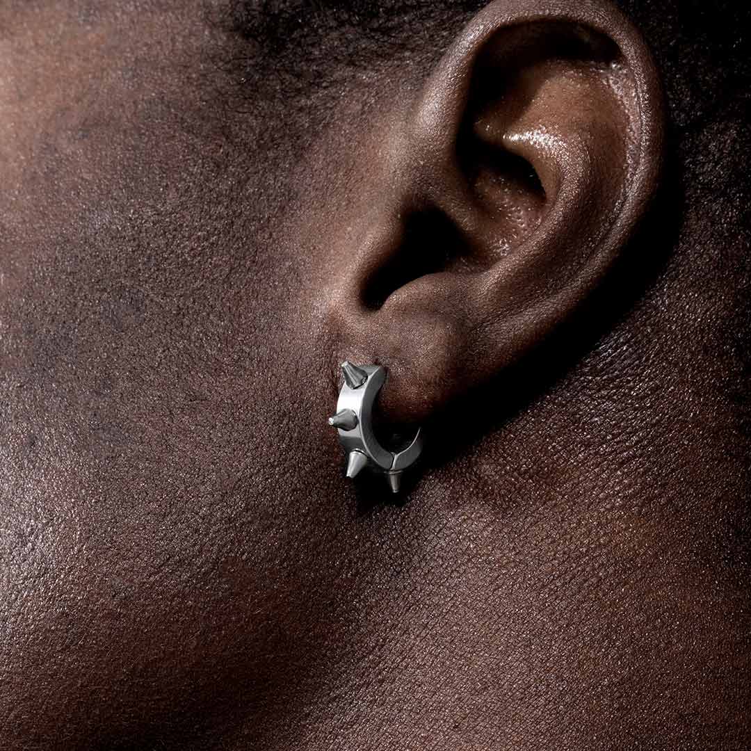 Stainless Steel Punk Rivet Hoop Earrings Silver With Street Luxury Shine