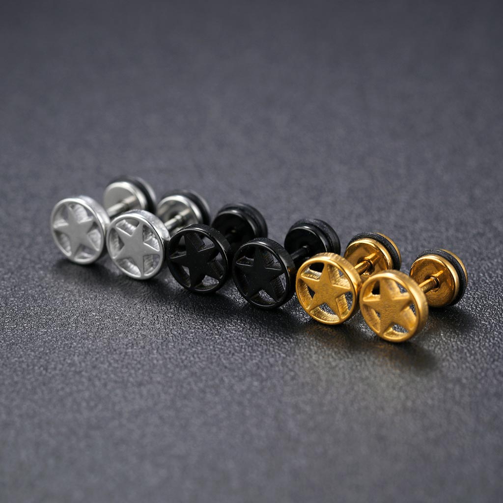 Titanium Steel Five-pointed Stud Earrings Silver With Street Luxury Shine