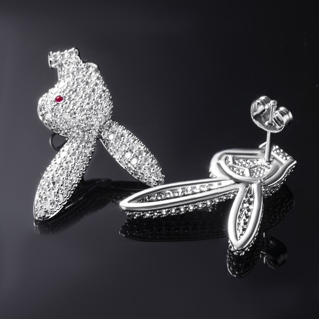 Iced Out Upside Down Bunny Earrings In White Gold With Street Luxury Shine - Image 4