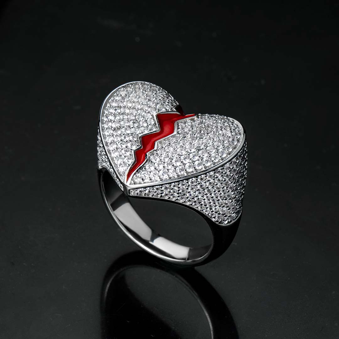 Iced Out Broken Heart Ring In White Gold With Street Luxury Shine