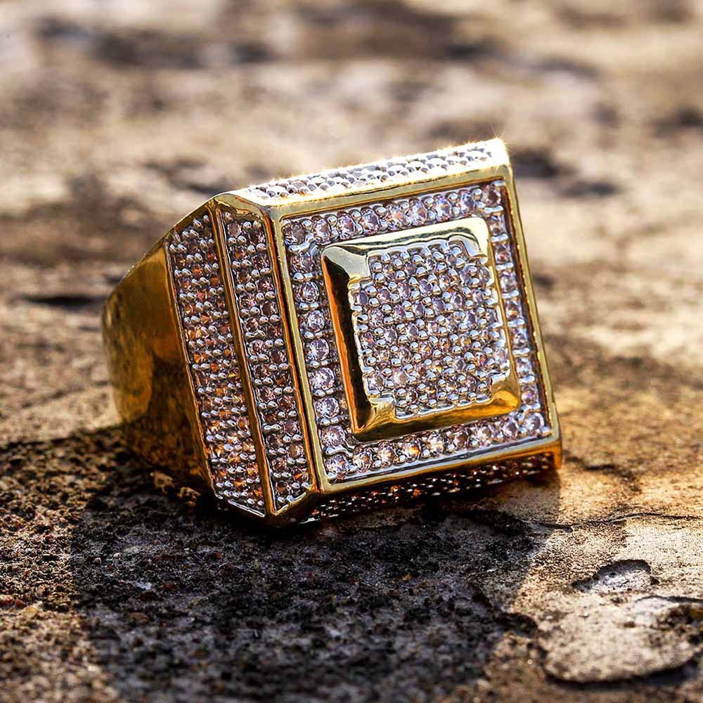 Men's Square Shape Paved Diamond Ring Iced Out Shine With Street Luxury