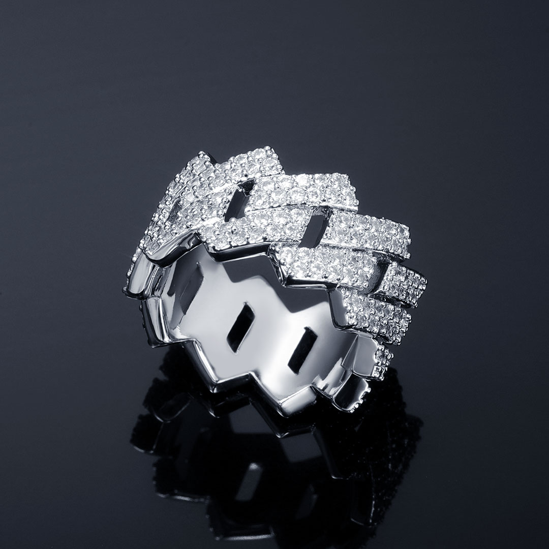 14mm Iced Out Prong Cuban Ring In White Gold With Street Luxury Shine - Image 6