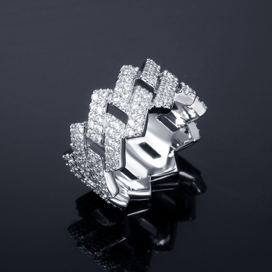 14mm Iced Out Prong Cuban Ring In White Gold With Street Luxury Shine