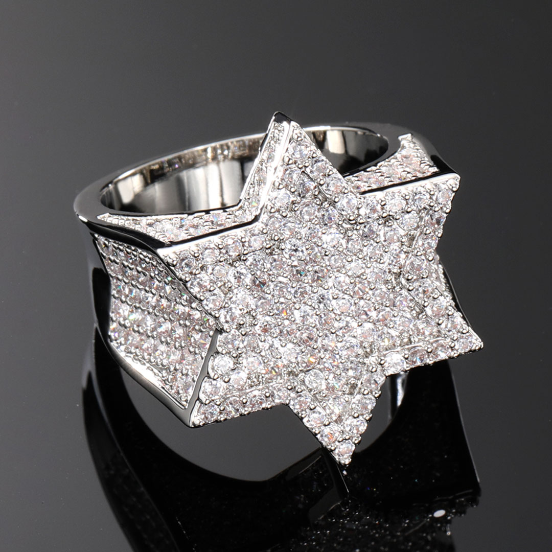 Iced Out Star Of David Ring In White Gold With Street Luxury Shine - Image 3