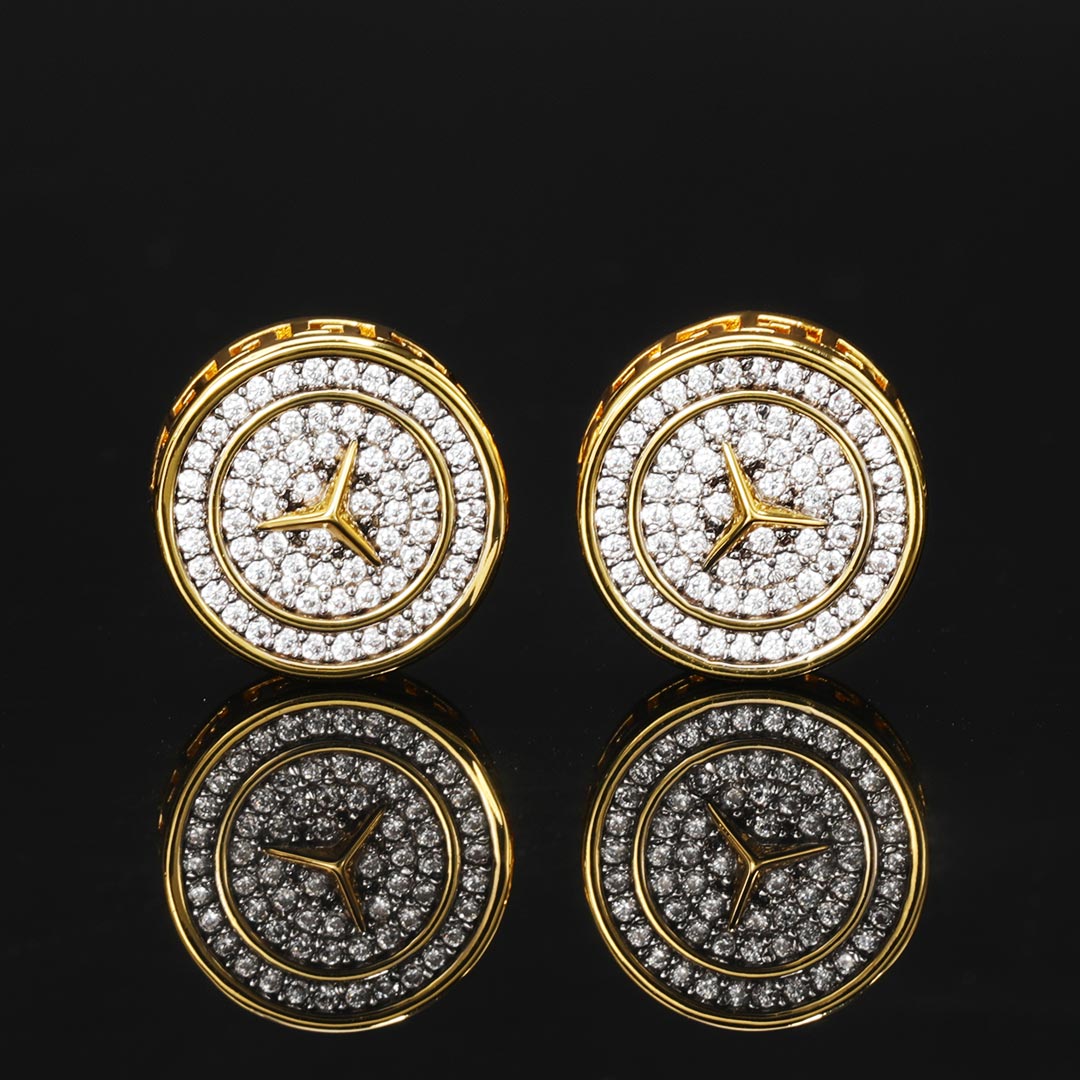 Three-pointed Star Pave Diamonds Stud Earring Gold With Street Luxury Shine - Image 5