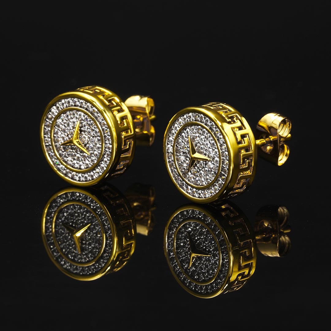 Three-pointed Star Pave Diamonds Stud Earring Gold With Street Luxury Shine - Image 6