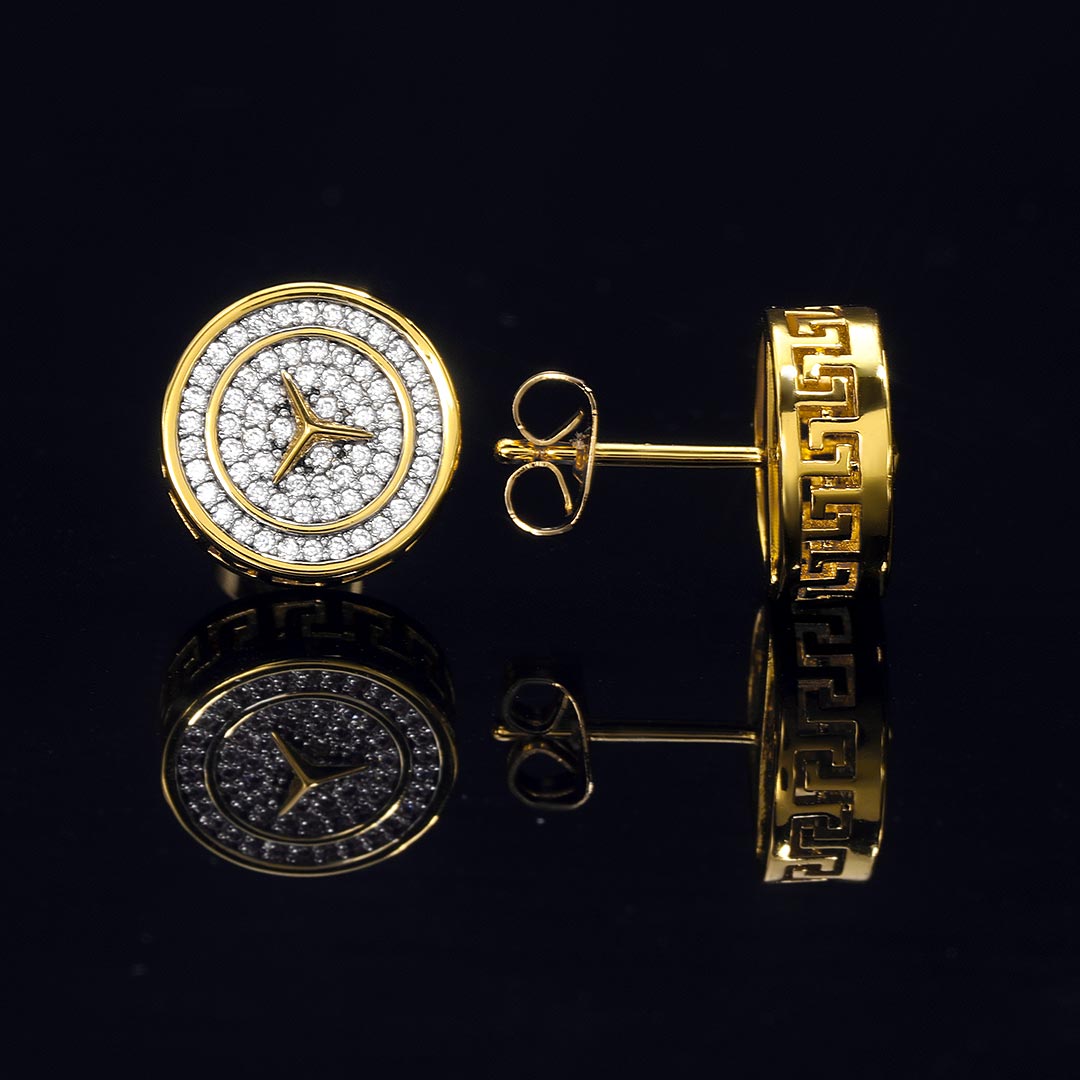 Three-pointed Star Pave Diamonds Stud Earring Gold With Street Luxury Shine