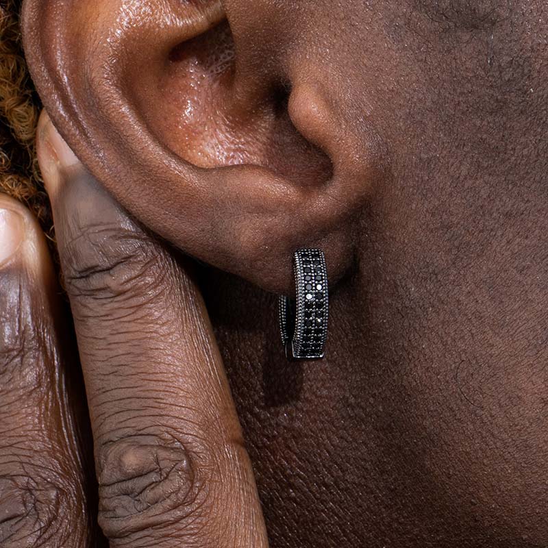 Iced Out Hoop Earring In Black Silver Premium Look Without Heavy Price - Image 3